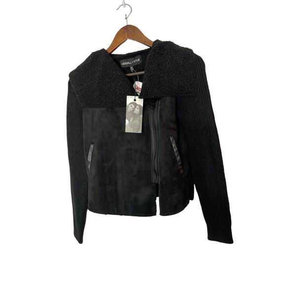 Kendall Kylie XS Black Assymetrical Knit and Suede, Faux Sherpa lined Jacket - Picture 1 of 2